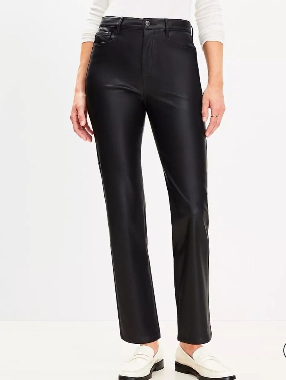 LOFT Black Faux Leather Straight Leg Pants Size 27 / 4 NWT $100